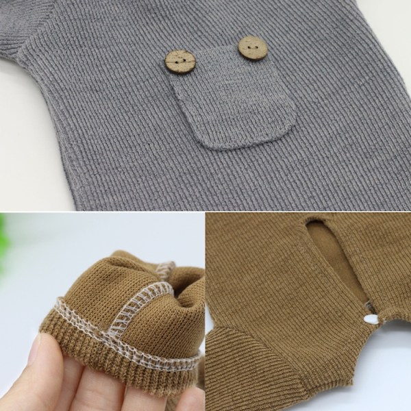 Nyfödd Fotografering Kläder Baby Stickad Overall + Mössa + Musdocka Tredelad Set Grå