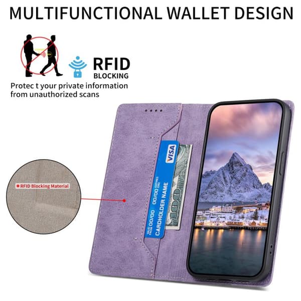 iPhone 18 Pro Max / iPhone 17 Pro Max Skal läderfodral - solid färg med magnetisk RFID Purpur