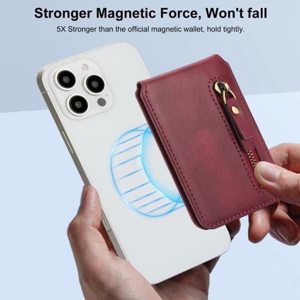 iPhone 16 Pro Zipper Wallet Split MagSafe Läder Fodral Skal Röd