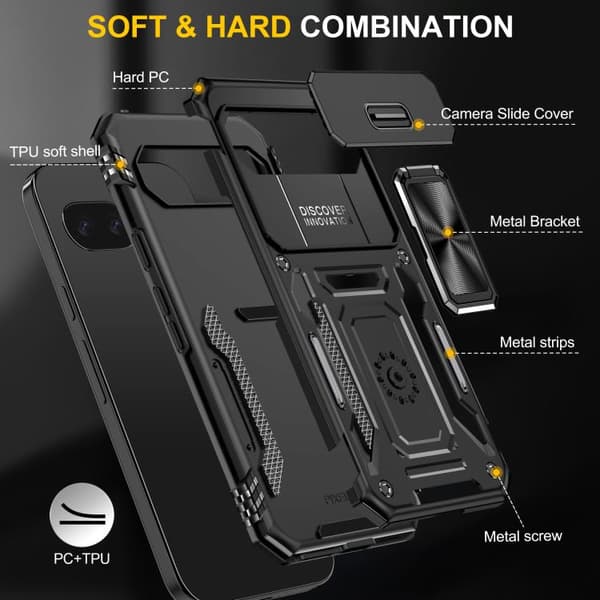 för Pixel 9a Skal med Armor PC + TPU Kameraskydd Svart