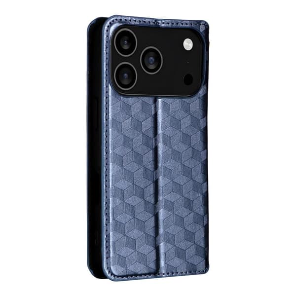 iPhone 18 Pro / iPhone 17 Pro Skal läderfodral med kubisk rutmönster Blå