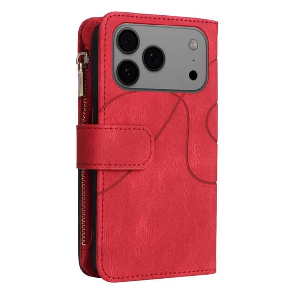 iPhone 18 Pro Max / iPhone 17 Pro Max Skal läderfodral med två färger och 9 kortfack Röd