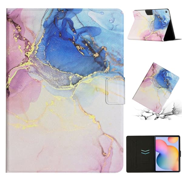 Samsung Galaxy Tab A7 Lite T220 Marble Mönster Smart Läderfodral Rosa Blå