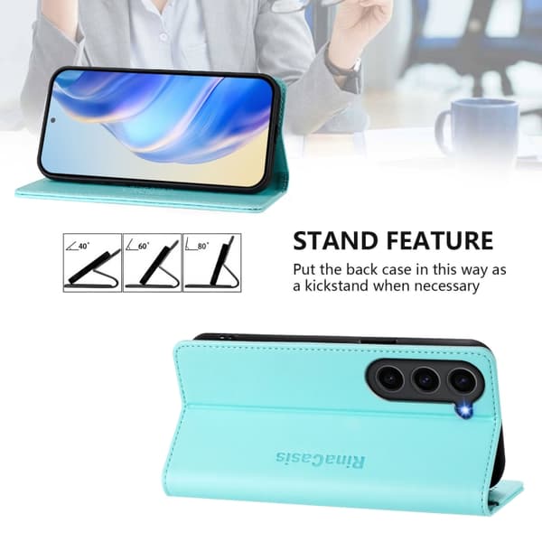 Samsung Galaxy S23 5G Skal RC01 Dubbelvikts Magnetisk RFID Läder Mintgrön