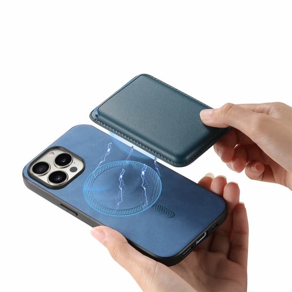 iPhone 16 Pro Max Retro Magsafe Kortväska PU Bakskal Blå
