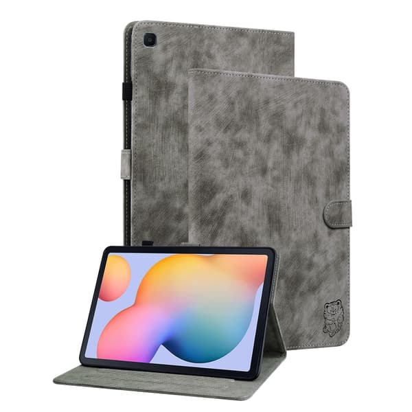 Samsung Galaxy Tab S5e/T720/T725 Tigermönster Flip Läderfodral Grå