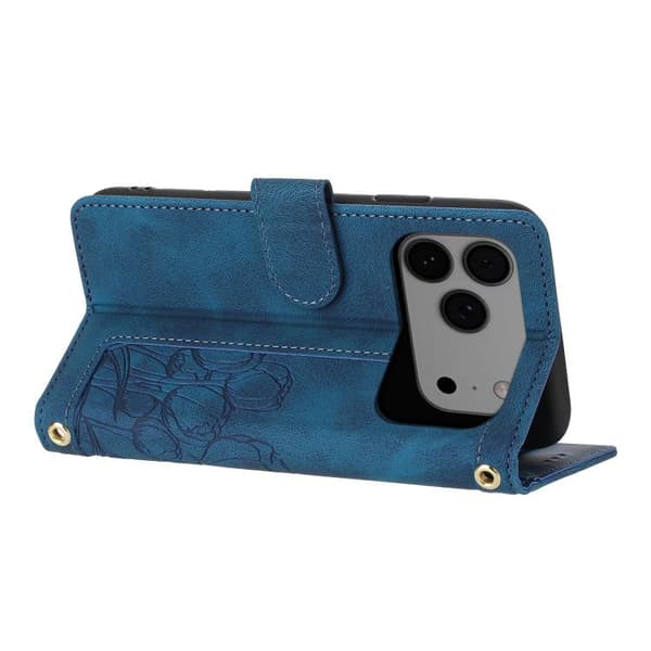 iPhone 18 Pro Max / iPhone 17 Pro Max Skal läderfodral med tulpaner och lanyard Blå