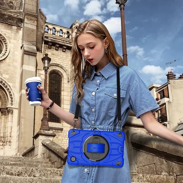 Samsung Galaxy Tab A7 Lite Bat Hand Grip Turntable Ställ Blå Svart