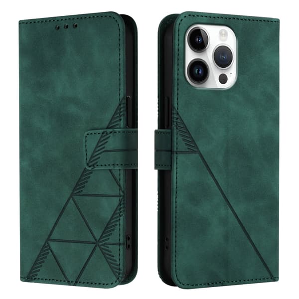 iPhone 16 Pro Skal - 3D Embossed Flip Fodral Läder Mörkgrön