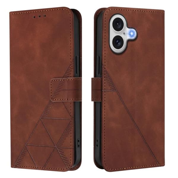 iPhone 17 Skal läderfodral med 3D-embossed flip design Brun