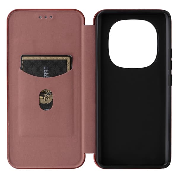 Redmi Note 14 Pro 4G Global - Flip Läderfodral med Kolfibertextur Brun