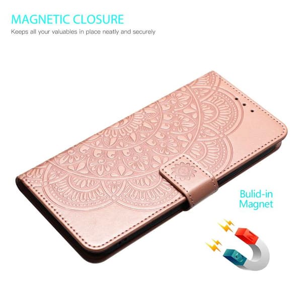 iPhone 18 Pro Max / iPhone 17 Pro Max Skal Läderfodral med Blomsterprägling Roséguld