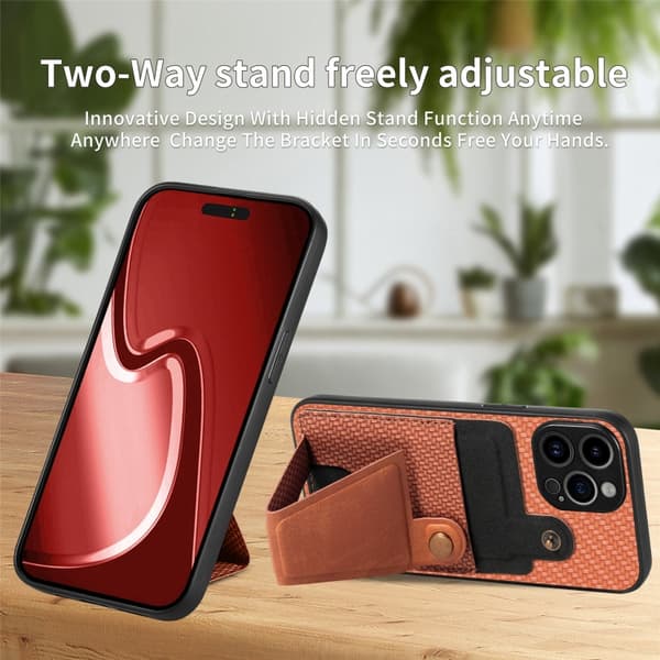 iPhone 16 Pro K-formad Kolfiber Plånbok Flip Card Skal Brun