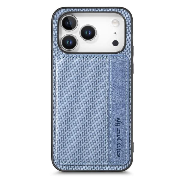 iPhone 18 Pro / iPhone 17 Pro Skal - kolfiber med magnetisk kortplånbok och RFID-skydd Blå