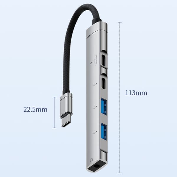 5-i-1 USB-C Multi-funktionshub Adapter (Silver) - Aluminiumlegering, Lätt och Bärbar, Snabb Dataöverföring