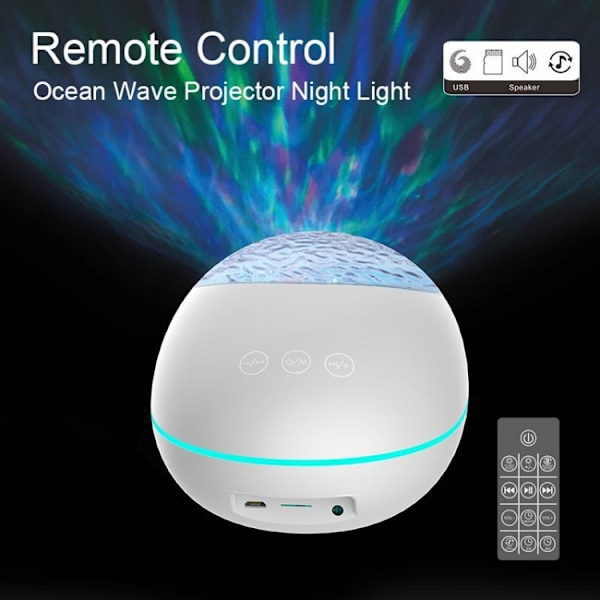 HMT-01 Fjärrkontroll Lyckosten Ocean Projektionsljus LED Färgglad Atmosfär Nattljus USB Multifunktionell Bluetooth-högtalare (Vit)