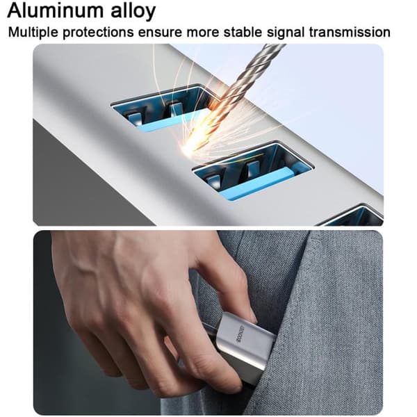 USB-C / Typ-C Elbow till RJ45 och 3 x USB-A Aluminiumlegering Hub Adapter Expander (Grå)