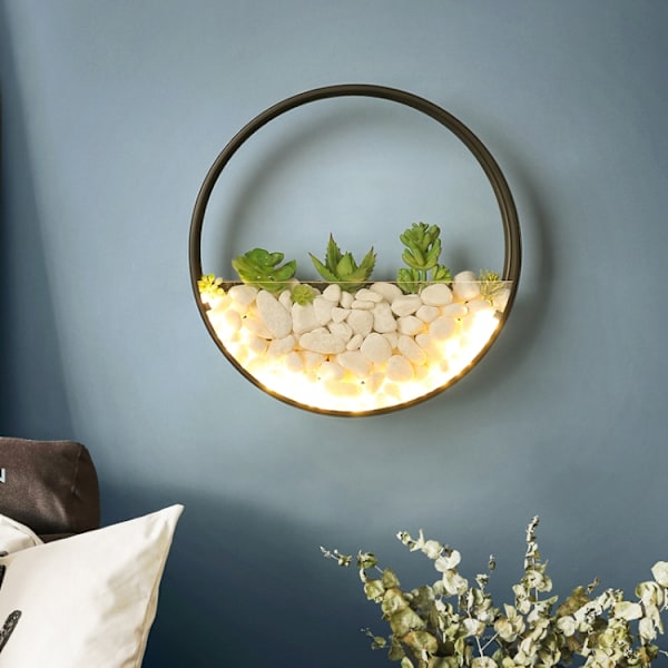 Dekorativ vägglampa för vardagsrum, sovrum, sängbord, rund suckulent trädgård, storlek: 20 x 5 cm (svart)