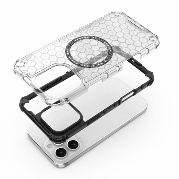 iPhone 16 Pro Honeycomb Magnetisk Ring Stötsäker Skal Röd