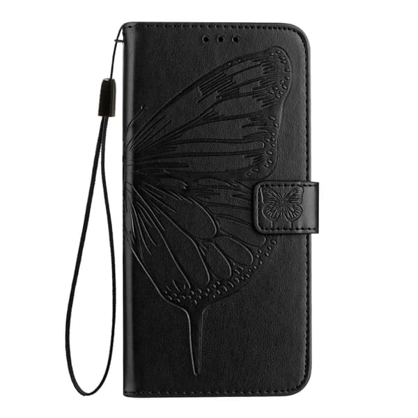 iPhone 16 Pro Max Embossed Butterfly Fodral - Elegant Skal Läder med Utsökt Design Svart