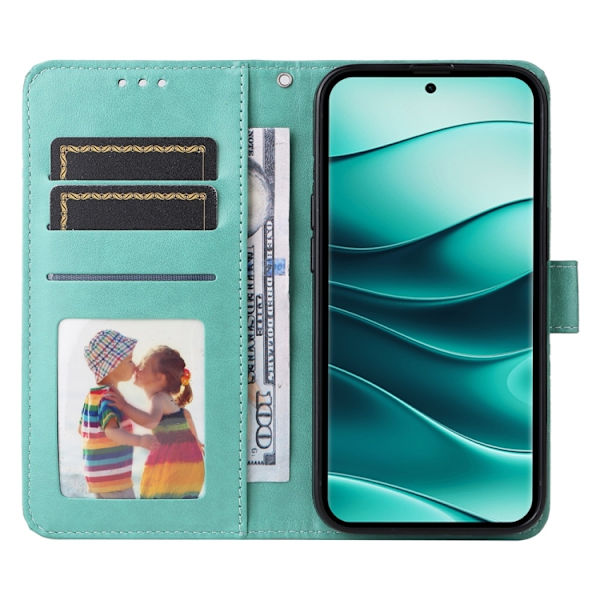 Redmi Note 14 Pro 5G / Note 14 Pro+ 5G - Prägad Solros Läderfodral Grön
