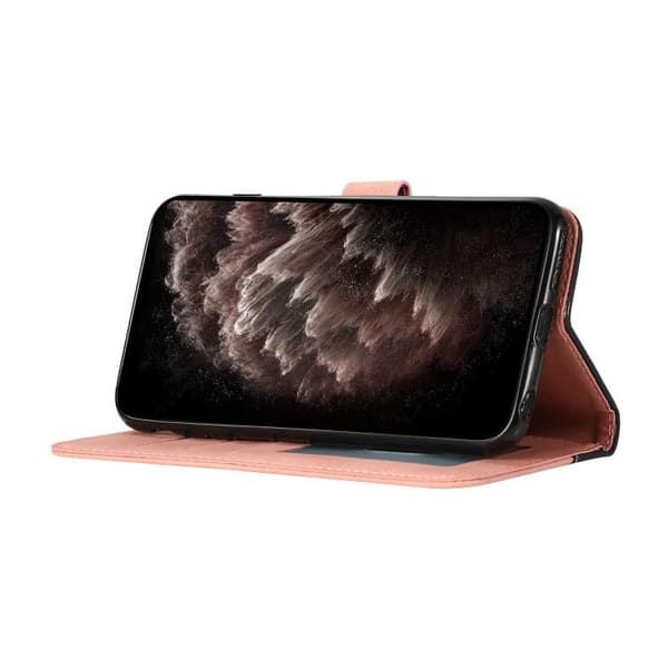 iPhone 17 Pro Max Skal läderfodral - tvåfärgad sömnad Svart roséguld