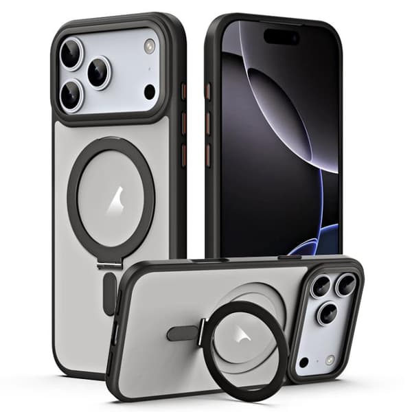 iPhone 18 Pro Max / iPhone 17 Pro Max Skal med Airbag MagSafe Stötsäker Frostad och Fällbart Stöd Svart