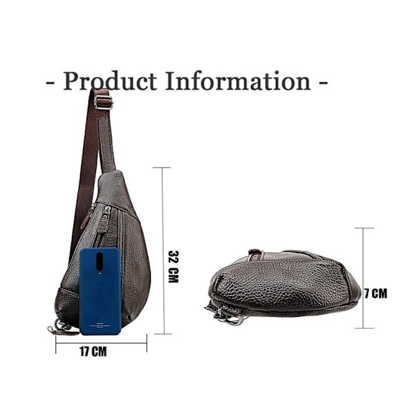 6019 Litchi Textur Äkta Läder Crossbody Bröstväska För Män Kaffe