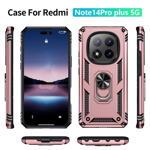 Redmi Note 14 Pro+ 5G Stöttålig TPU + PC Mobilskal med Ställning Roséguld