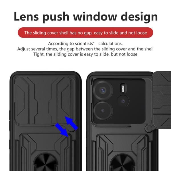 Redmi Note 14 4G - Sliding Camshield TPU+PC Mobilskal med Kortfack Blå