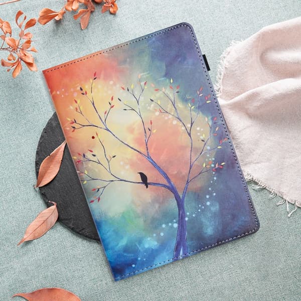 Samsung Galaxy Tab A9 / A11 Litchi Texture Leather Case Oljemålning Träd