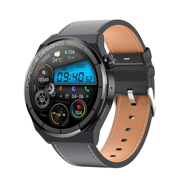 Ochstin 5HK46P 1,36 tum rund skärm läderrem smartklocka med Bluetooth-samtalfunktion Svart