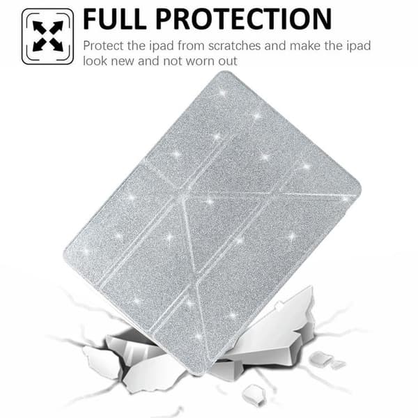 iPad Pro 11 2024 - Y-Fold Klar Akryl Glitter Smart Läderfodral Silver