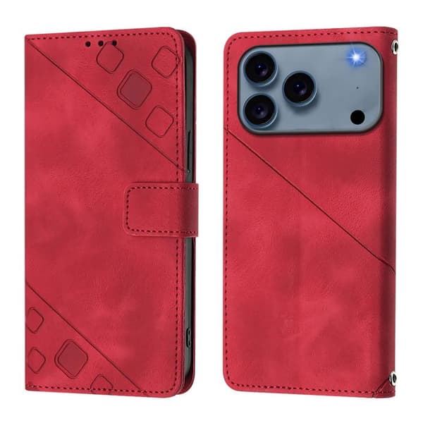 iPhone 18 Pro / iPhone 17 Pro Skal läderfodral - präglad läderkänsla Röd