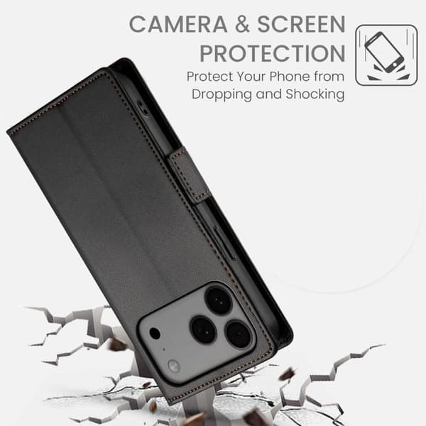iPhone 18 Pro Max / iPhone 17 Pro Max Skal läderfodral med sidobuckle - magnetisk frostad läder Svart