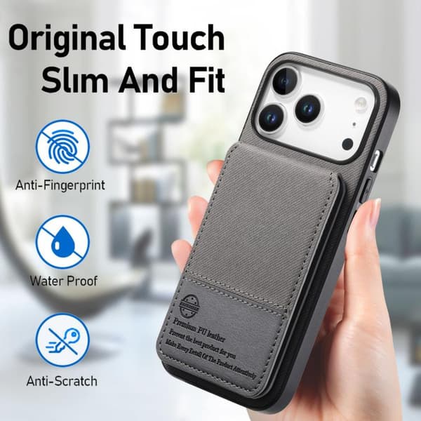 iPhone 18 Pro Max / iPhone 17 Pro Max Skal - Twilltyg Läder Vertikal Flip RFID Kortväska Grå