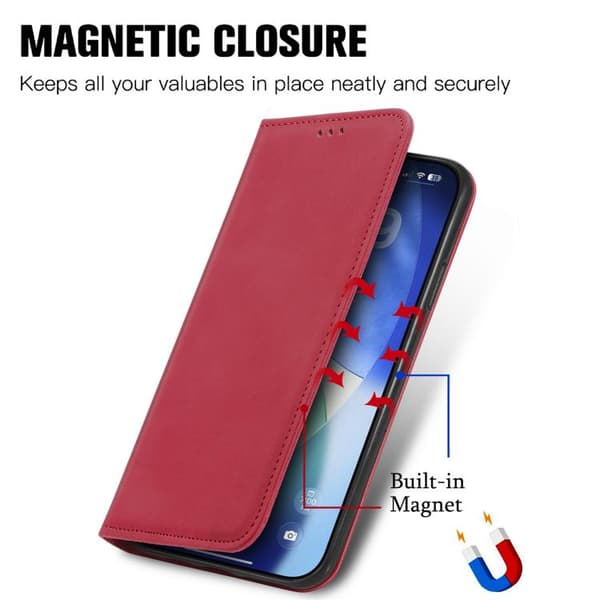 iPhone 18 Pro Max / iPhone 17 Pro Max Skal läderfodral med retro känsla och magnetisk flip Röd