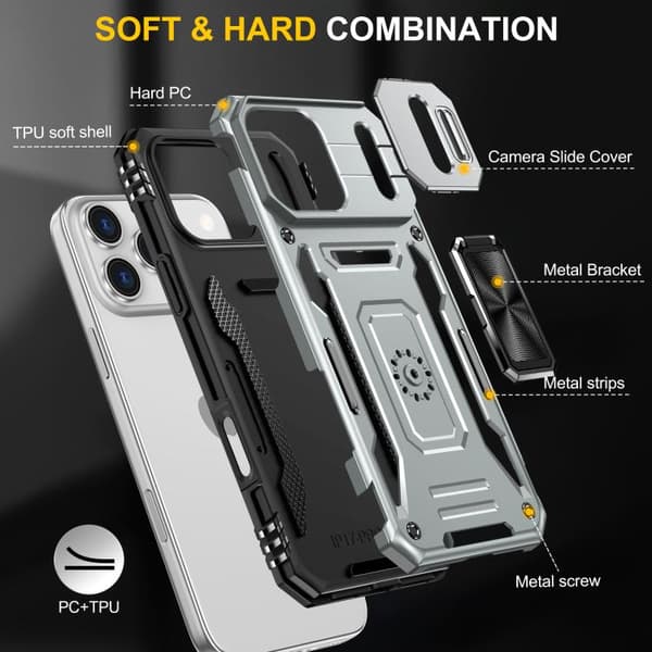iPhone 18 Pro / iPhone 17 Pro Skal med Armor PC + TPU Kameraskydd Grå