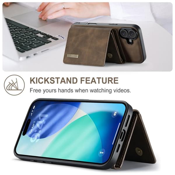 iPhone 17 Skal läderfodral DG.MING M1 Series 3-Fold Multi Card Wallet Kaffe