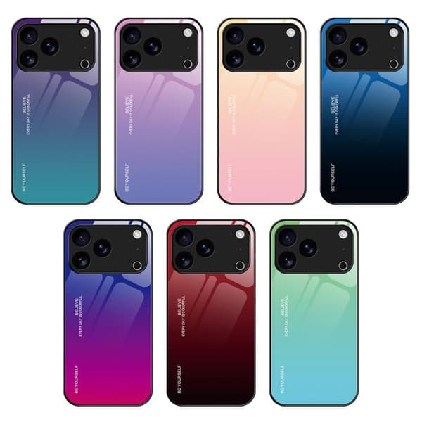 iPhone 17 Pro Gradient Färg Glas Skal Gul Rosa