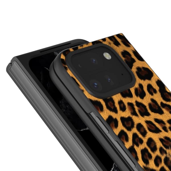 för Pixel 9 Pro Fold - Leopard Mönster Full Coverage Skal med Svart Ram Leopardmönster