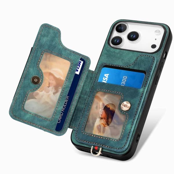 iPhone 18 Pro / iPhone 17 Pro Retro Skinnkänsla Ring Multi-kort Plånboks Skal Grön