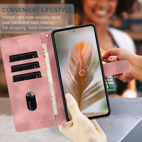 Redmi Note 14 Pro 4G - Embossed Feather Leather Mobilskal med Skinnkänsla Rosa