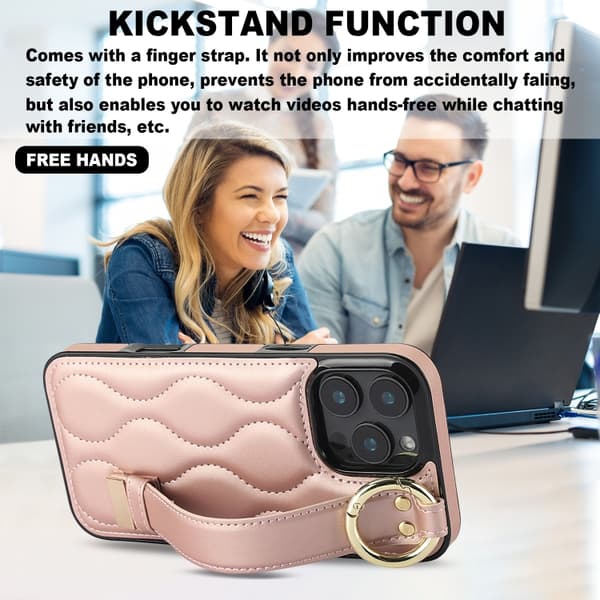 iPhone 16 Pro Max Skal med Handledsrem - Non-slip Full Coverage PU Skydd Roséguld