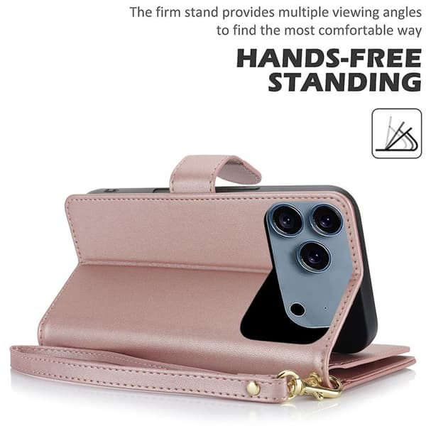 iPhone 18 Pro Max / iPhone 17 Pro Max Skal läderfodral med RFID och flera kortfack Roséguld