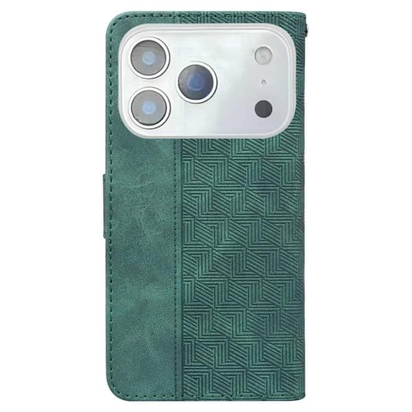 iPhone 18 Pro / iPhone 17 Pro Geometriskt Präglat Skal Läderfodral Grön