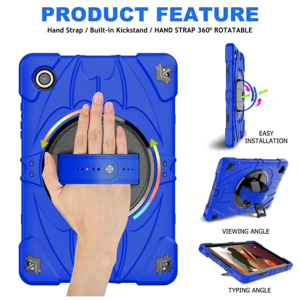Samsung Galaxy Tab A8 Bat Hand Grip Ställning Tabletfodral Blå Svart