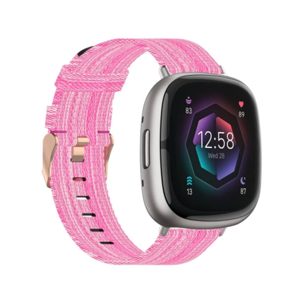 För Fitbit Sense Nylon Weave Canvas Watch Band Pink