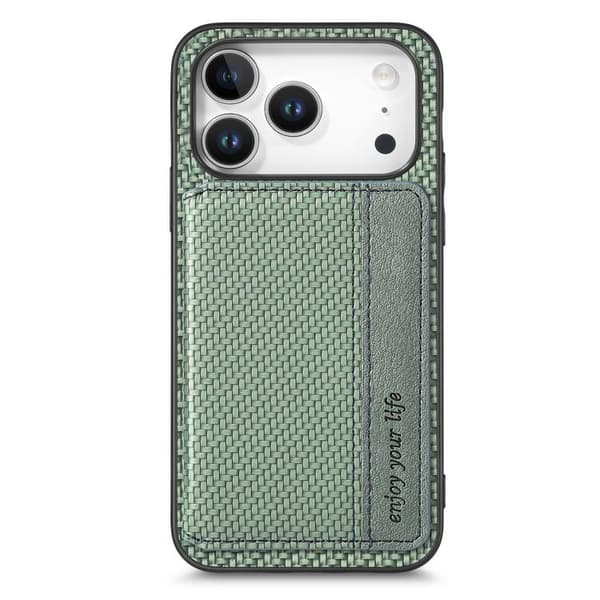 iPhone 18 Pro / iPhone 17 Pro Skal - kolfiber med magnetisk kortplånbok och RFID-skydd Grön