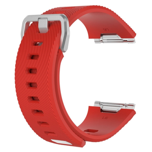 För Fitbit Ionic Twill Texture Silicone Watch Band med spänne Red S